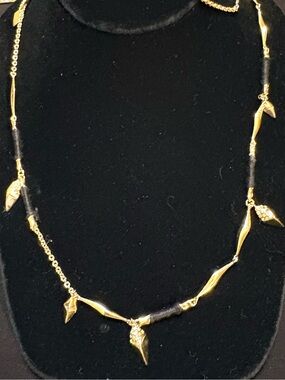 Vintage Alexis Bittar Gold Dagger Black Threaded Long  Necklace - 35”